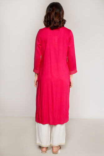 Solid Embroidered Straight Kurta, Hot Pink, image 4
